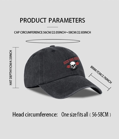 Rock Skull Print Washed Baseball Cap Soft Comfortable Lightweight Breathable Adjustable Style