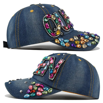 Queen Rhinestone Denim Baseball Caps Breathable