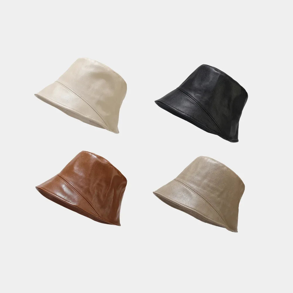 Faux Leather Bucket Hat Women Reversible Pu And Cotton Sun Hat