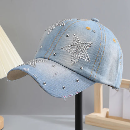 A Women’s Sparkle Bling Rhinestone Bejeweled Cotton Denim Baseball Cap