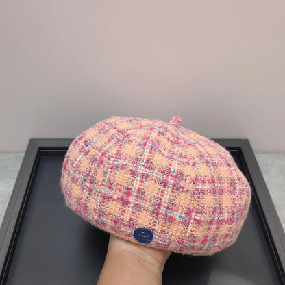 Autumn And Winter Color Plaid Korean Women Beret Cap