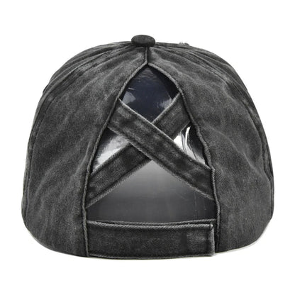 Vintage Washed Distressed Baseball Cap, Criss Cross Ponytail Hat