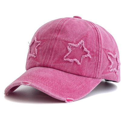 New Women's Five Pointed Star Design Washed Cotton Baseball Cap