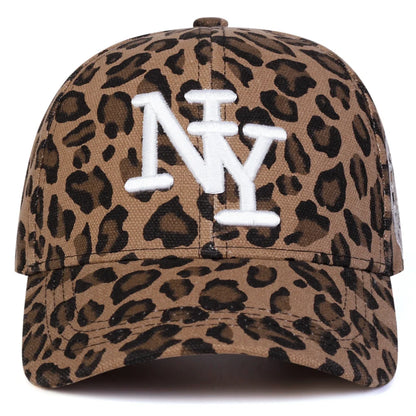 Unisex NY Letter Embroidery Leopard Print Baseball Caps Spring Autumn