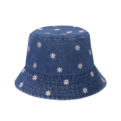 Popular Little Daisy Embroidered Cotton Summer Jeans Bucket Hat
