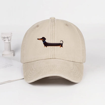 Dachshund Print Washed Baseball Cap Adorable Retro Dog Themed Style Perfect For Outdoor Walks