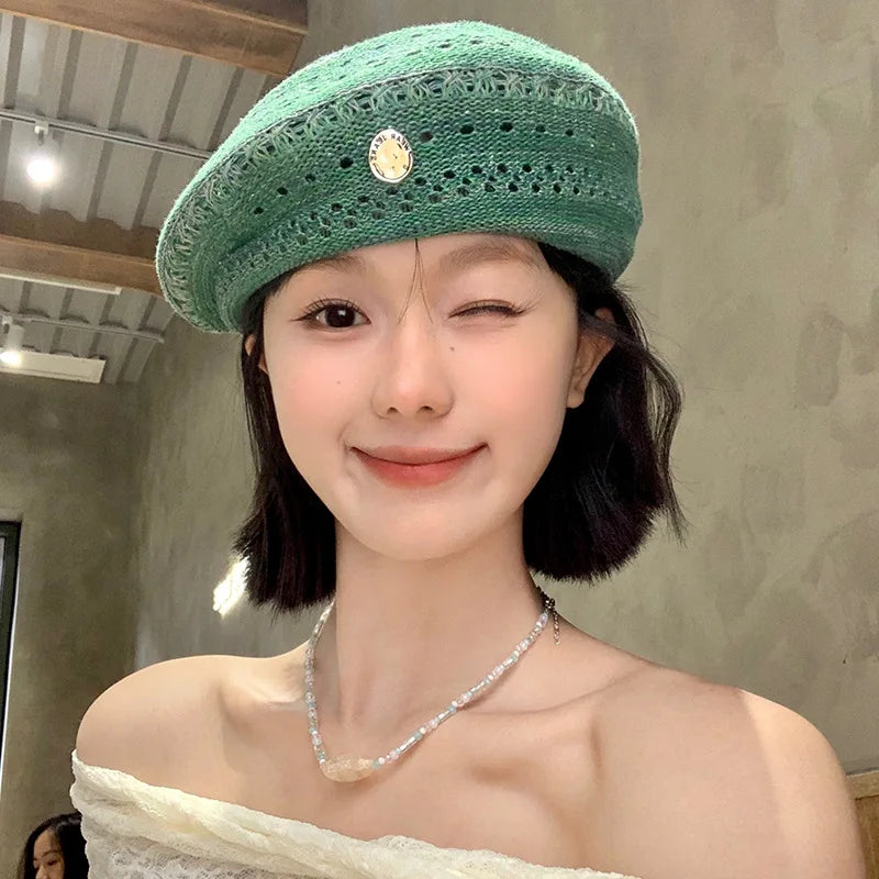 Vintage Hollow Mint Green Beret Women's Summer