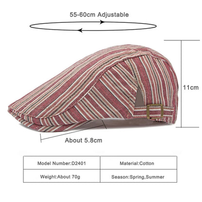 Women Newsboy Cap Striped Flat Peaked Cap