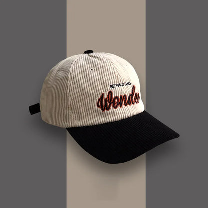 Corduroy Hat Wonder Embroidery Patchwork Colours Baseball Cap Korean for Women Fashion Visor Cap for Men