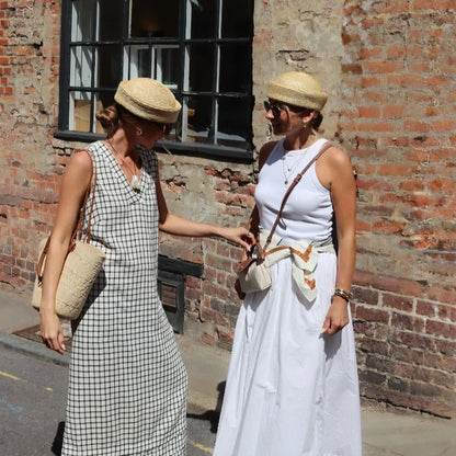 Ins Blogger Natural Straw Pillbox Hat Flat Berets Women