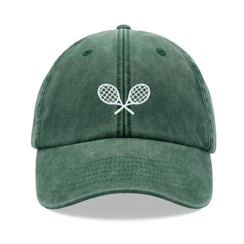 1pc Tennis Racquets Crossed Retro Washed Baseball Caps for Men