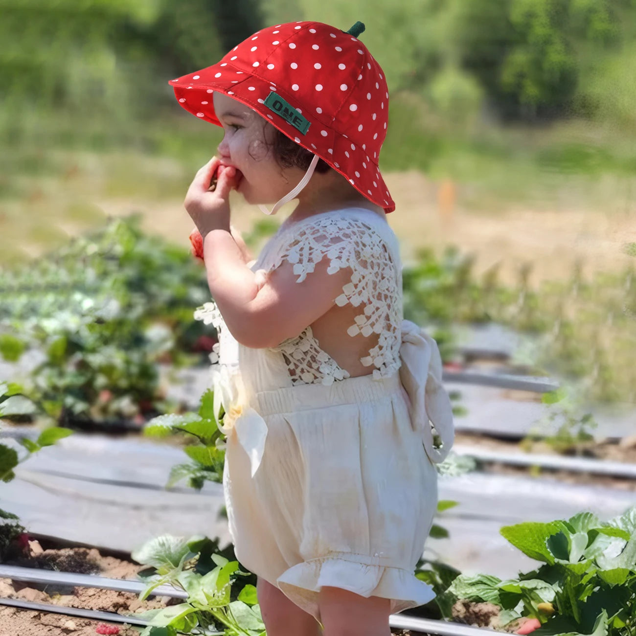 Baby Girl & Toddler Wide Brim Strawberry Pattern Sun Hats Kids