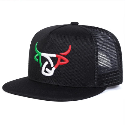 Unisex Ox Head Embroidery Hip-hop Net Hats Spring and Summer
