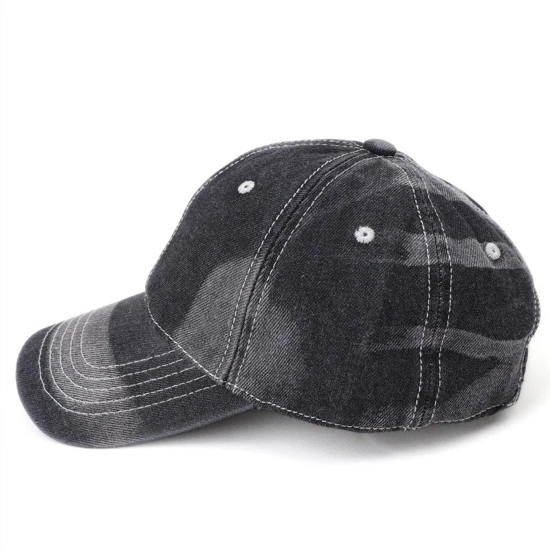 Retro Faded Denim Baseball Cap Washed Cotton Distressed Adjustable