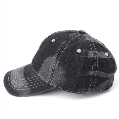 Retro Faded Denim Baseball Cap Washed Cotton Distressed Adjustable