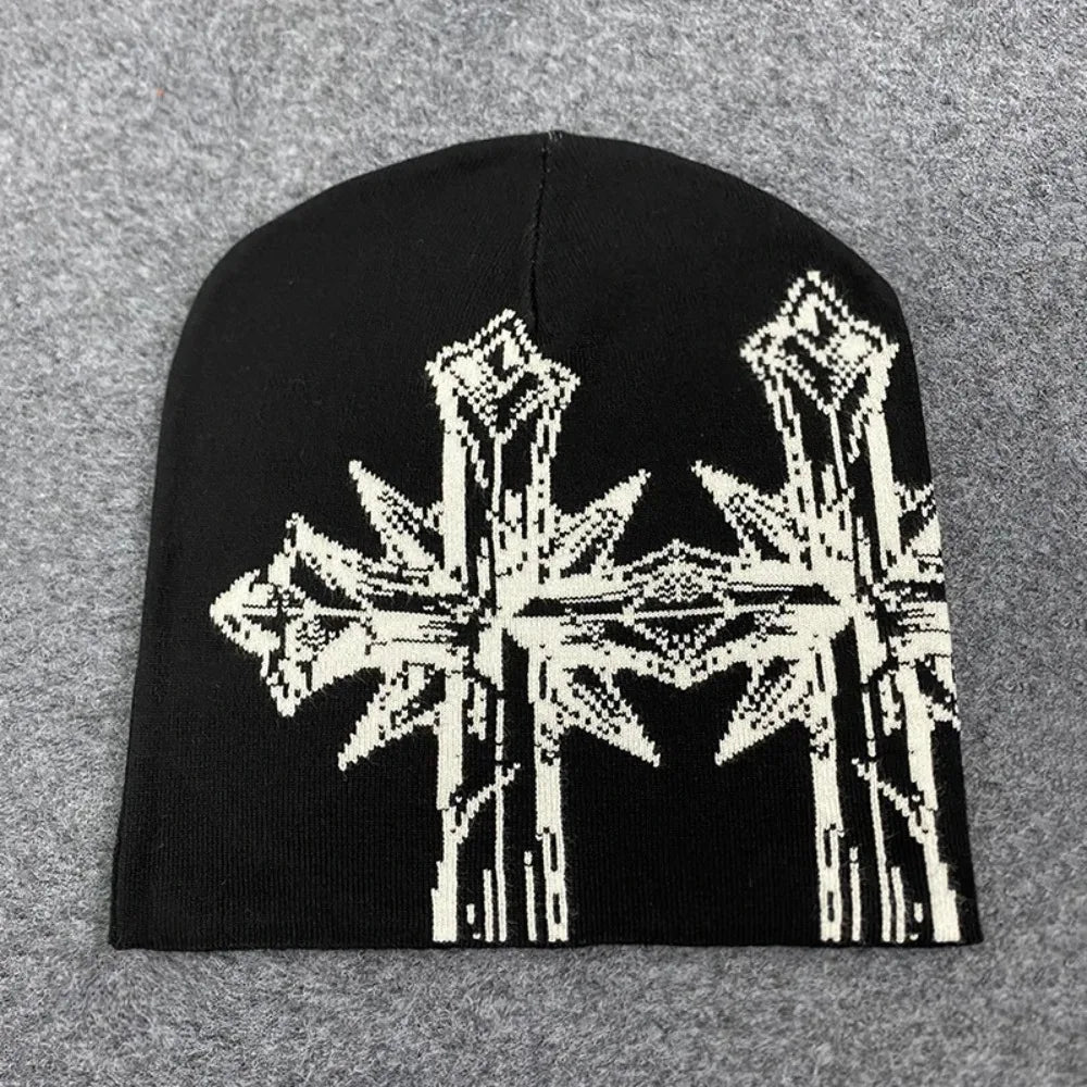 Hip-Hop Composite Knitted Hat Trendy Cross Pattern Jacquard Double-Layer