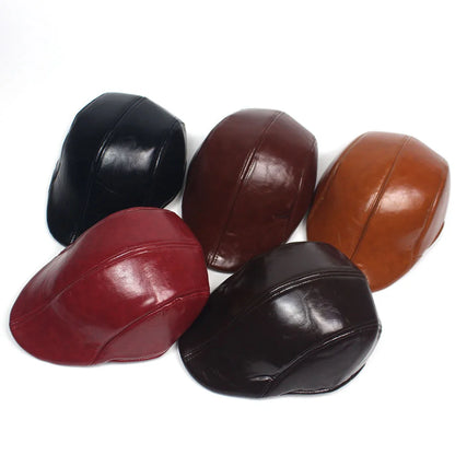 Fall Winter PU Men's Beret Hat Fashionable Casual Style Headwear