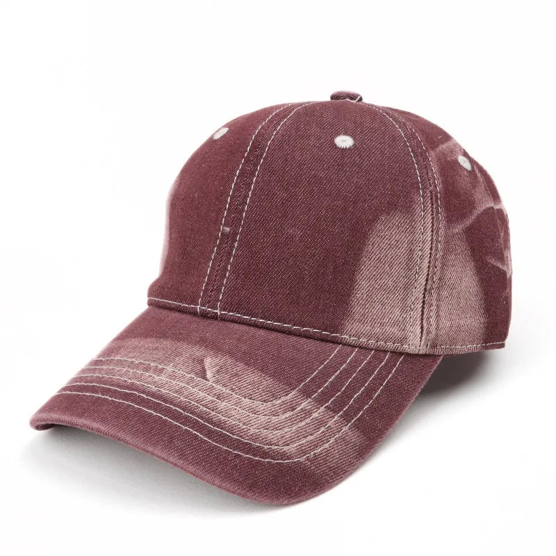 Retro Faded Denim Baseball Cap Washed Cotton Distressed Adjustable