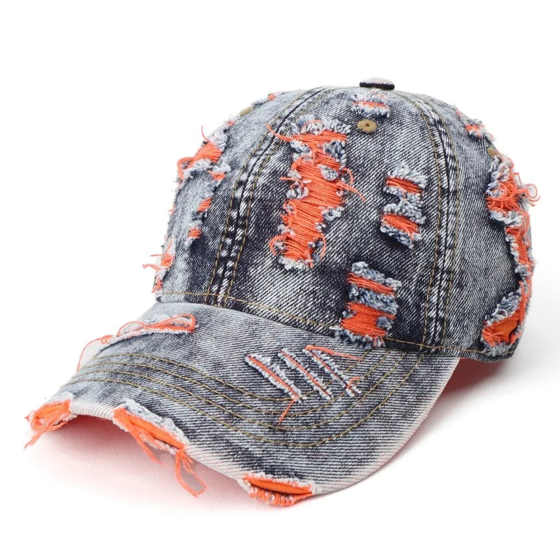 Retro Washed Denim Ripped Color Baseball Cap