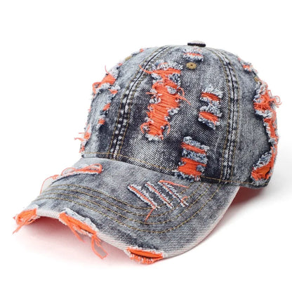 Retro Washed Denim Ripped Color Baseball Cap