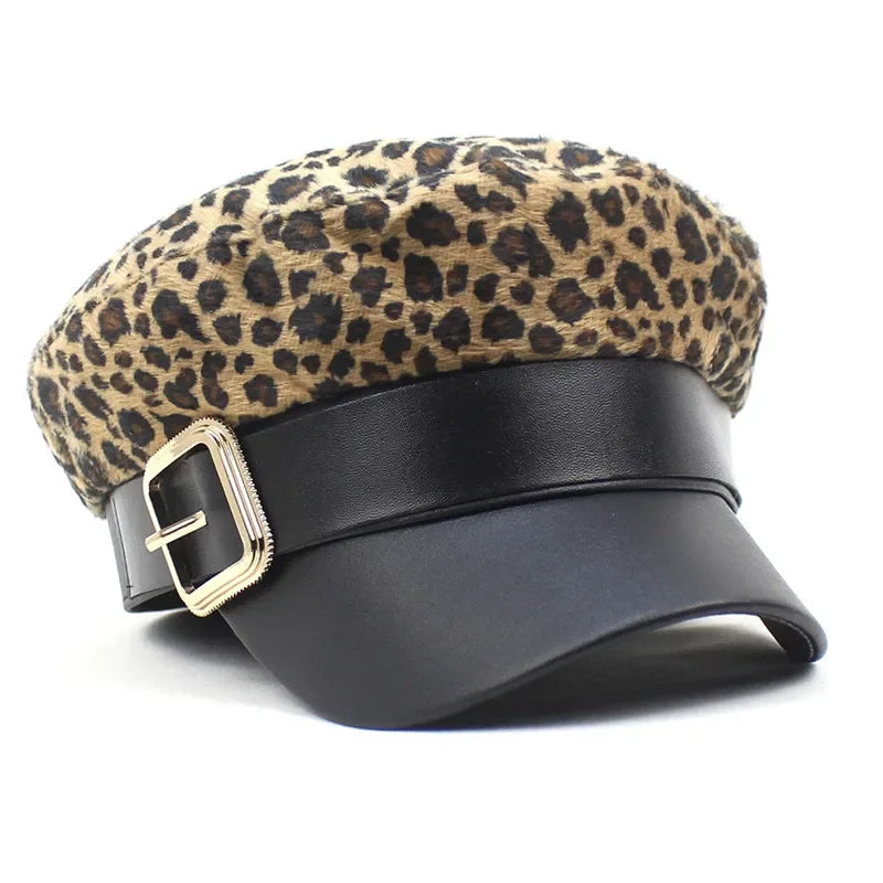 Four Seasons Cotton Leopard Print Military Hat Octagonal Cap