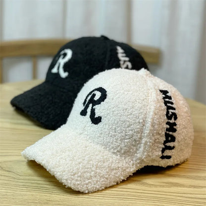 Fashion New Embroidered Letter Imitation Lamb Velvet Baseball Hat