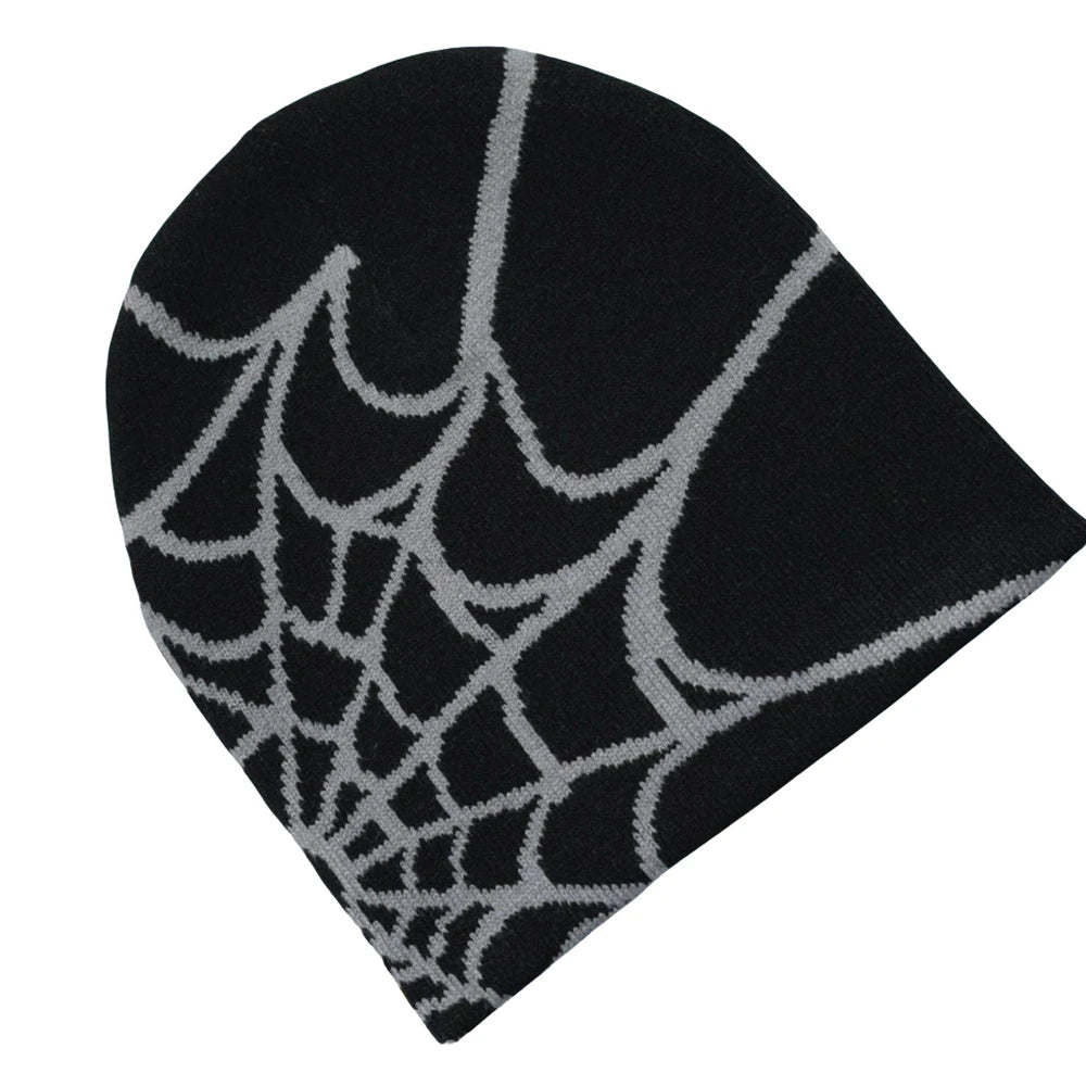 Spider Web Design Knit Beanie Hat Unisex Warm Skullies For Cold Weather Outdoor