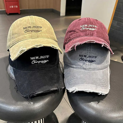 Vintage Washed Cotton Baseball Cap Women Letter Embroidery