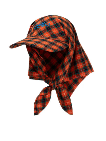 Fashion Streetwear Plaid Turban Hat Women Tie Back Wrap Baseball Cap