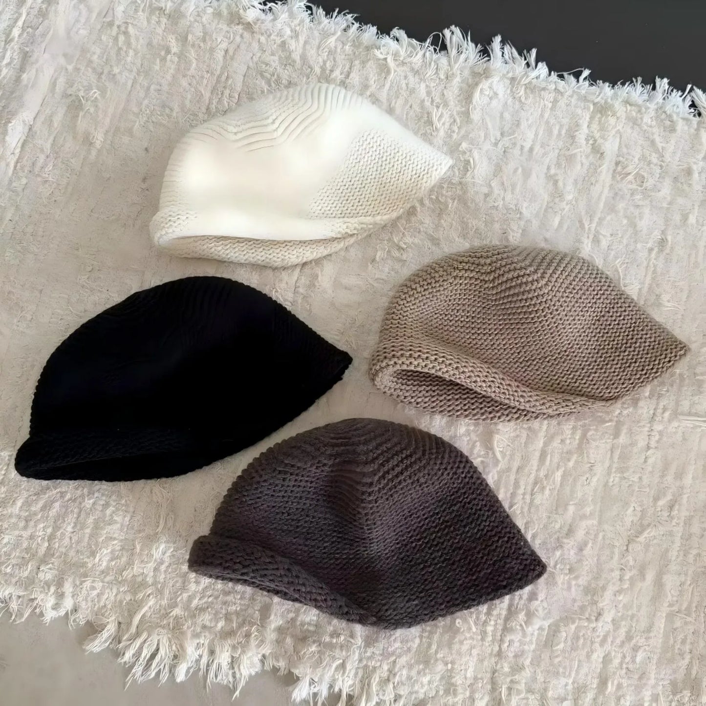 Women Wool Knit Bucket Hat Rolled Brim Warm Fisherman Cap For Autumn Winter