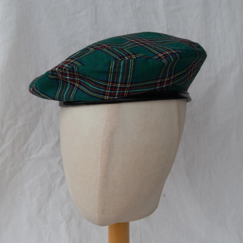 Classic Plaid Beret Hat Women Men Vintage Scottish Tartan Painter Cap