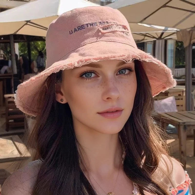 Fisherman Hat Women's Summer Sunscreen Denim Raw Edges Old Korean Version of the Trendy Face Bucket Hat