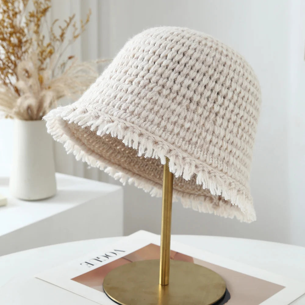 Women Knit Bucket Hat Soft Warm Cloche Cap