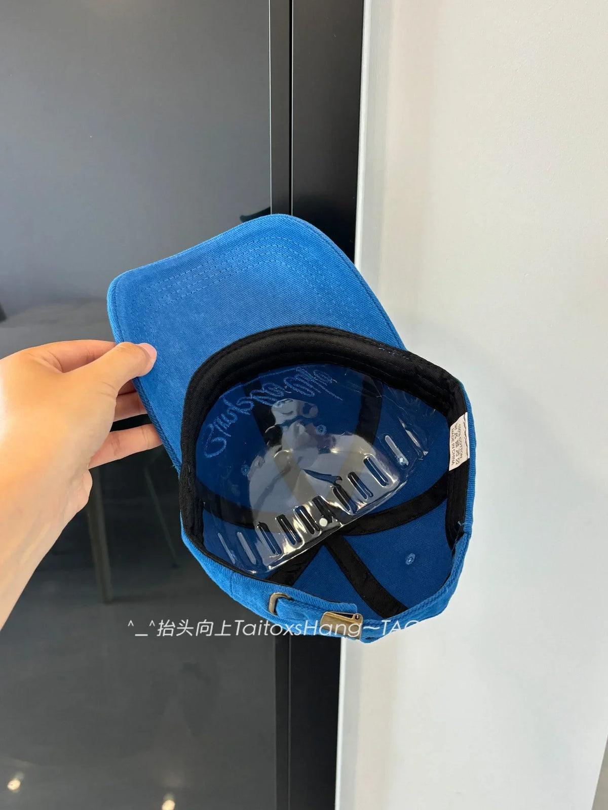 Retro Blue Embroidered Letter Wide Brim Baseball Cap Korean Style Sunshade Outdoor Sports Circumference Hat