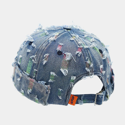 Retro Distressed Denim Patch Cap