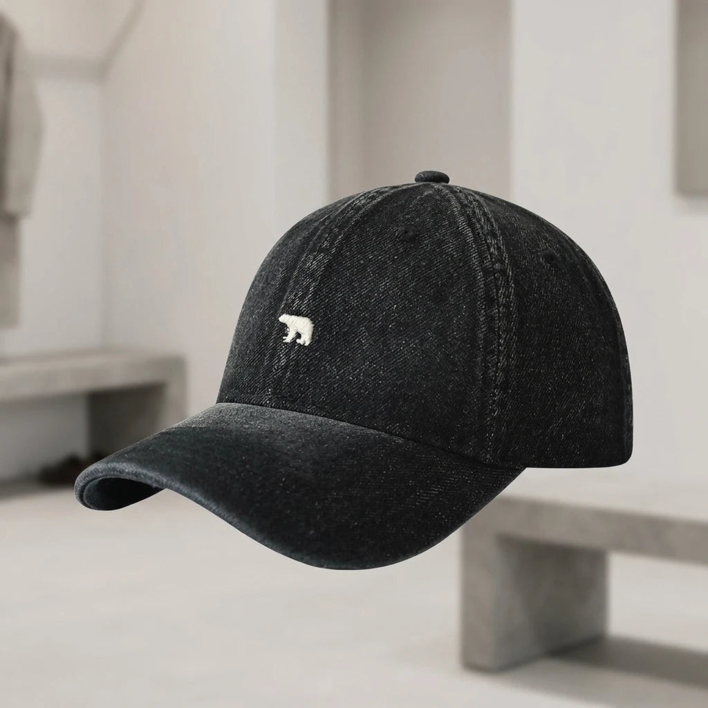 Polar Bear Embroidered Baseball Cap for Men Women Large Head Size Wide Brim  Washed Denim Trucker Hat Adjustable Casual Duckbill Cap