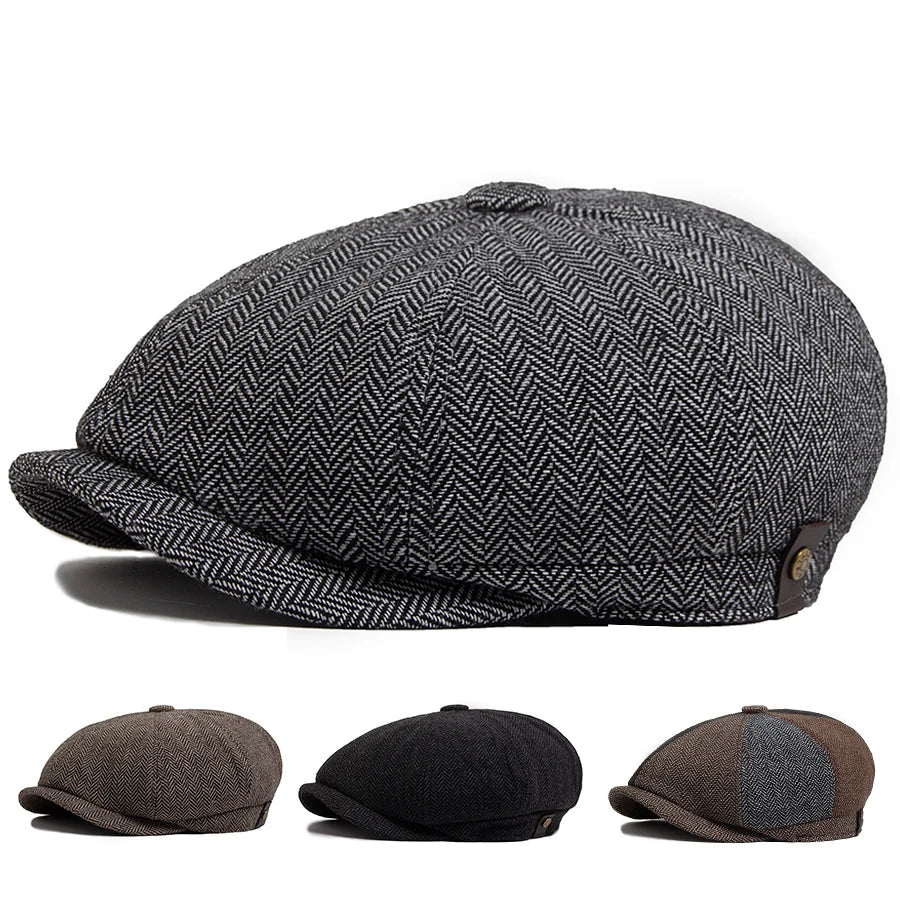 Herringbone Newsboy Caps Men Autumn Winter