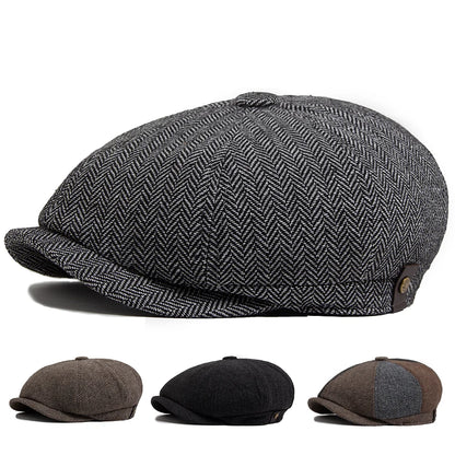 Herringbone Newsboy Caps Men Autumn Winter