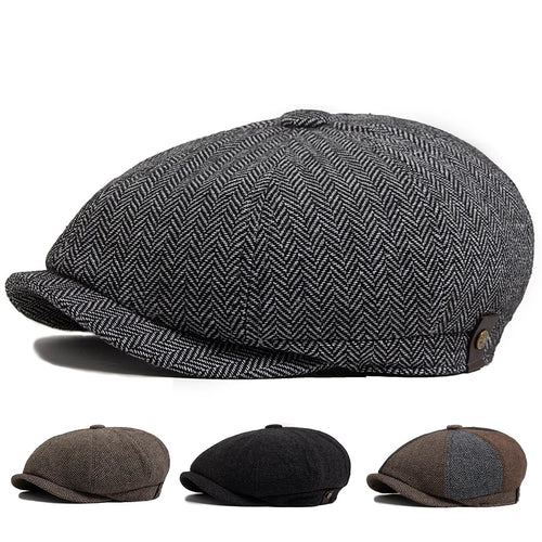 Herringbone Newsboy Caps Men Autumn Winter