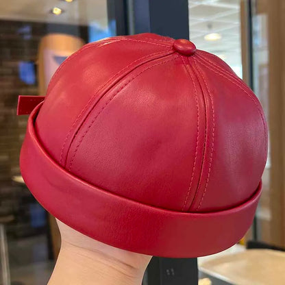 Spring And Summer Vintage Leather Landlord Hat With Adjustable Hip Hop
