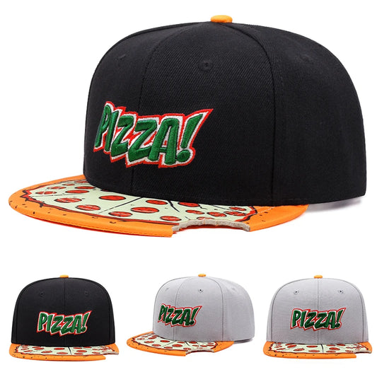 2025 Pizza Embroidery Printed Flat Brimmed Hat