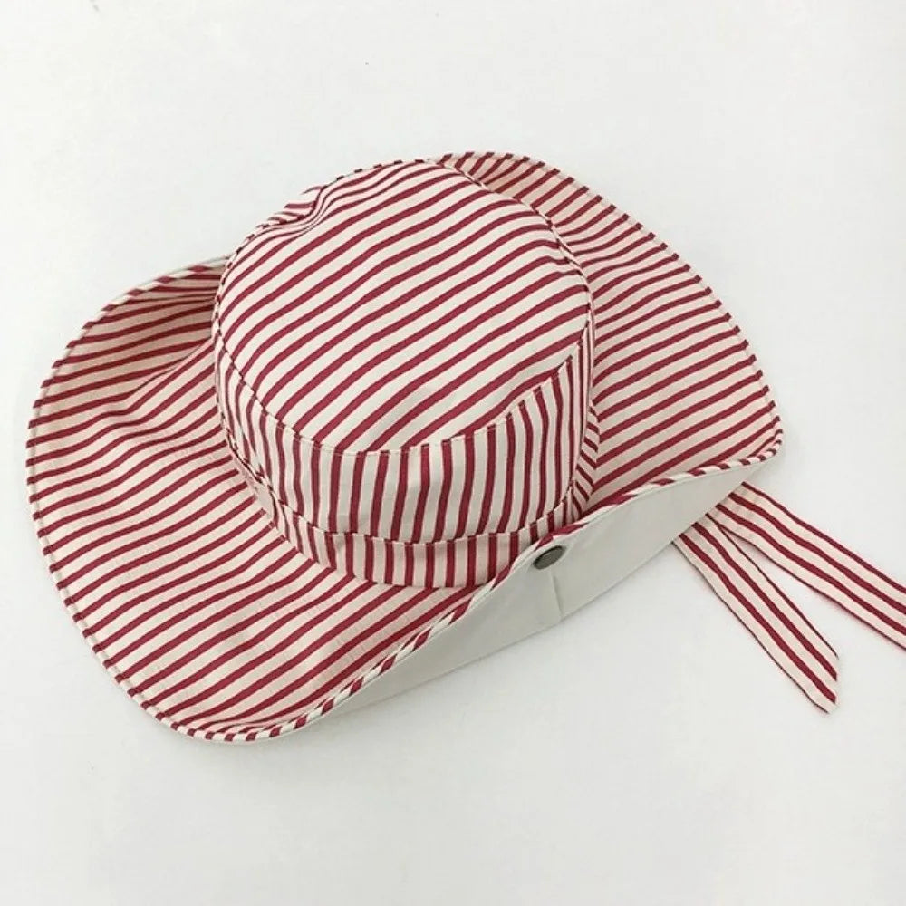 New Wide Brim Reversible Bucket Hat UV Protection Foldable Striped Sun Hat