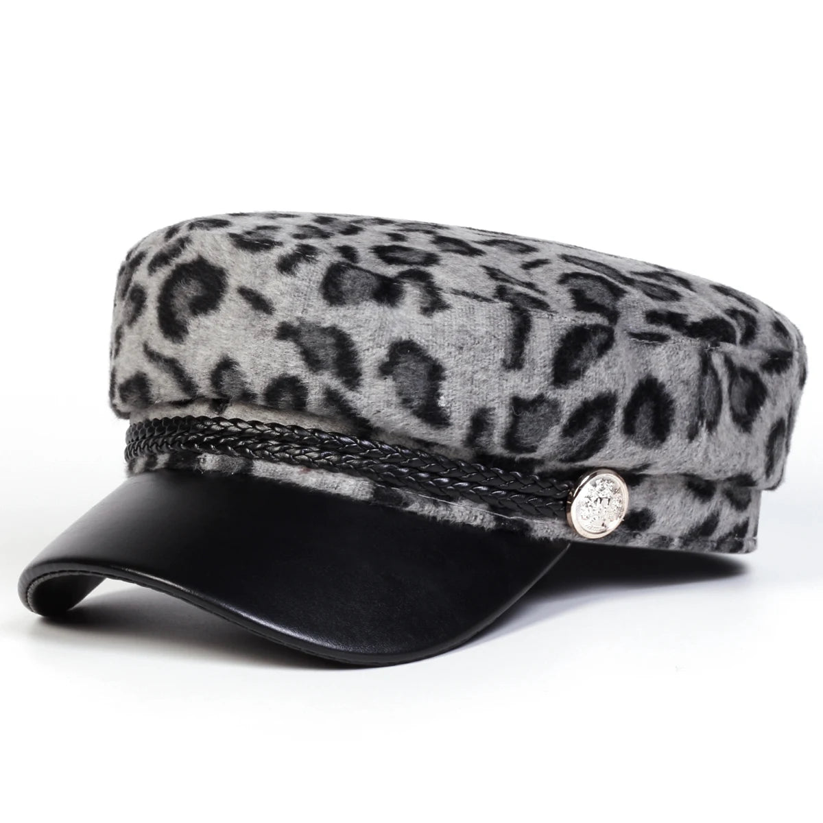 Unisex Plush Leopard Print Navy Cap Autumn Winter Sailor Hats Beret Hat