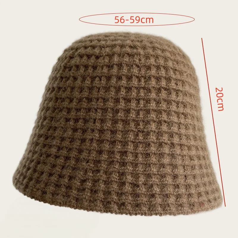 Waffle Knit Bucket Hat Vintage Versatile Fisherman Hat