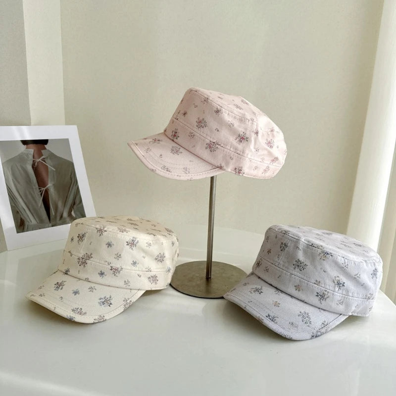 Korean Sweet Floral Flat-Top Baseball Caps For Women Spring Summer