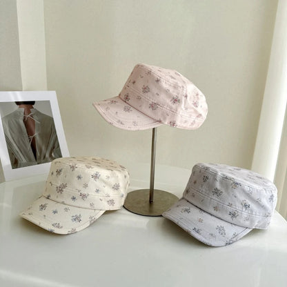 Korean Sweet Floral Flat-Top Baseball Caps For Women Spring Summer