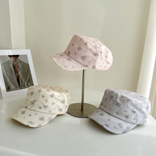 Korean Sweet Floral Flat-Top Baseball Caps For Women Spring Summer