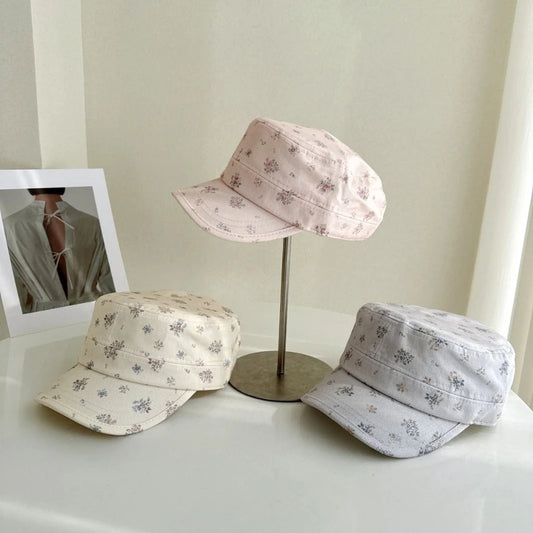 Korean Sweet Floral Flat-Top Baseball Caps For Women Spring Summer