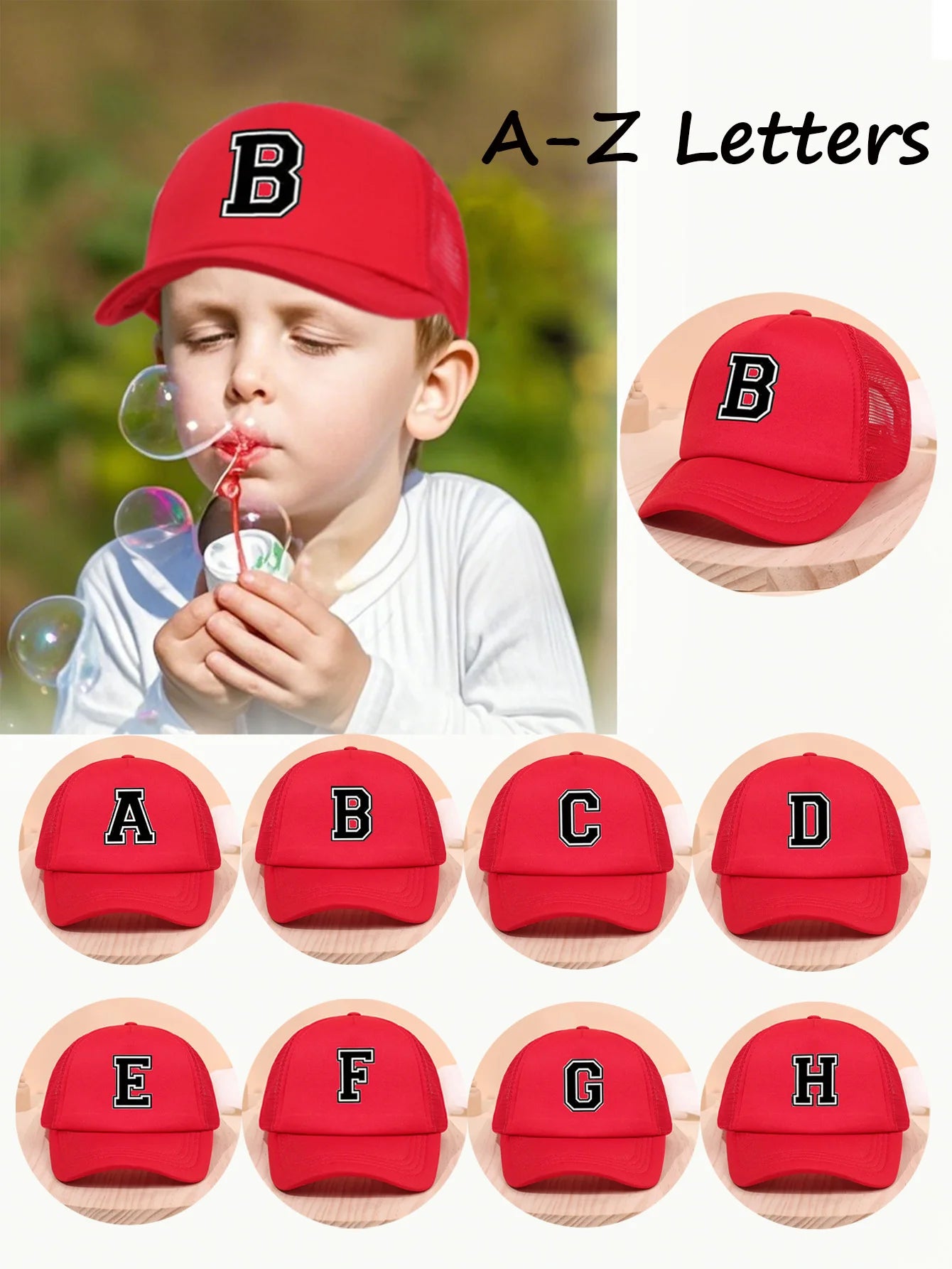 1pc Children's Letter A-Z Sunshade Baseball Cap, Spring and Summer Mesh Breathable