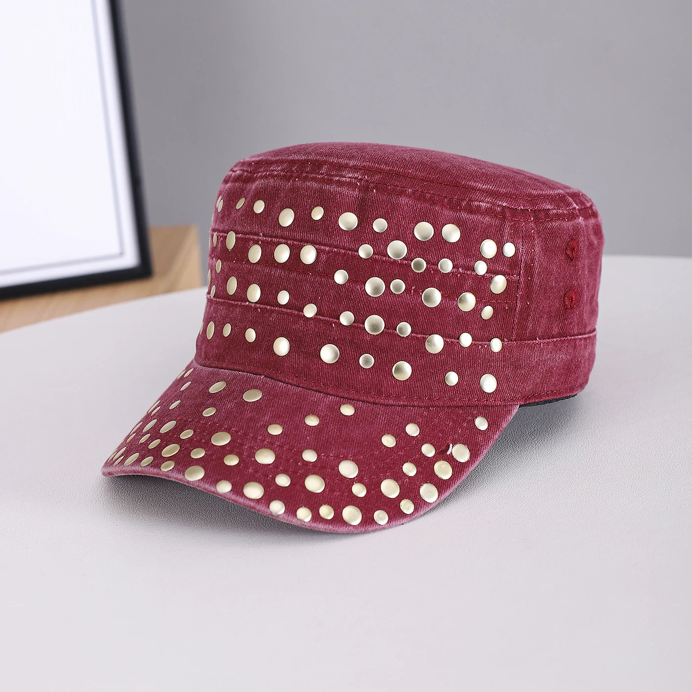 Golden Round Rivets Fully Decorated, Flat-Top Baseball Cap